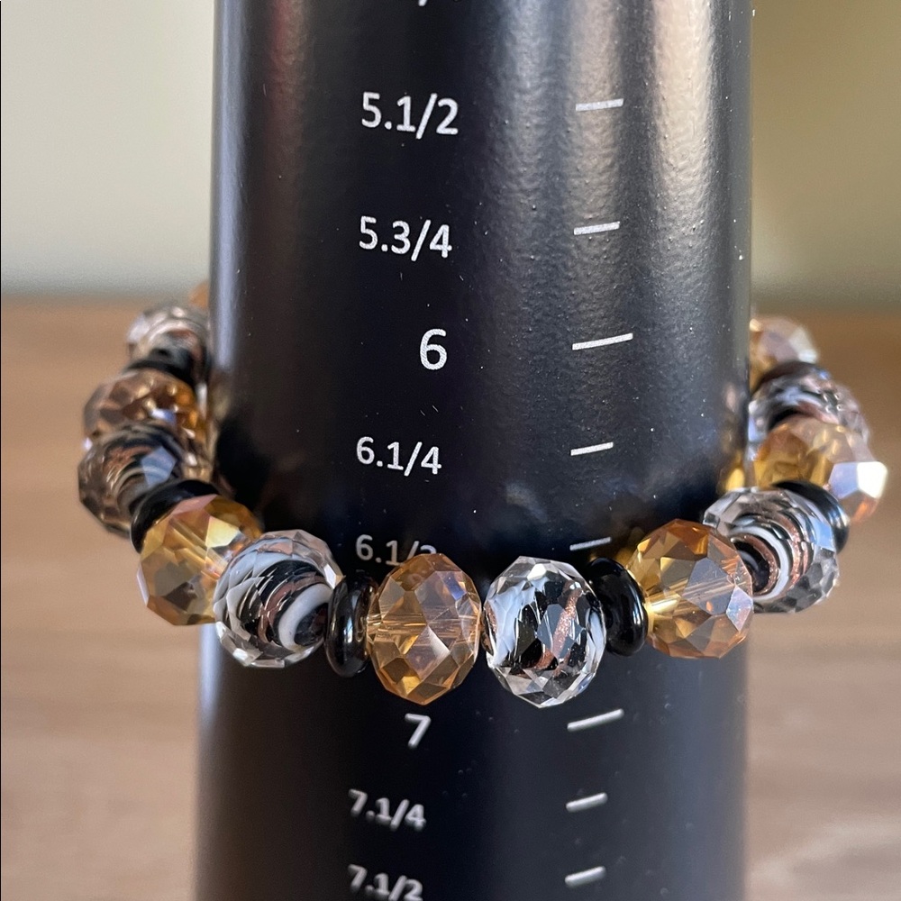 HAND CRAFTED BEADED BRACELET Elegant Black & Gold Faceted Crystal Beaded Glam - Picture 10 of 15